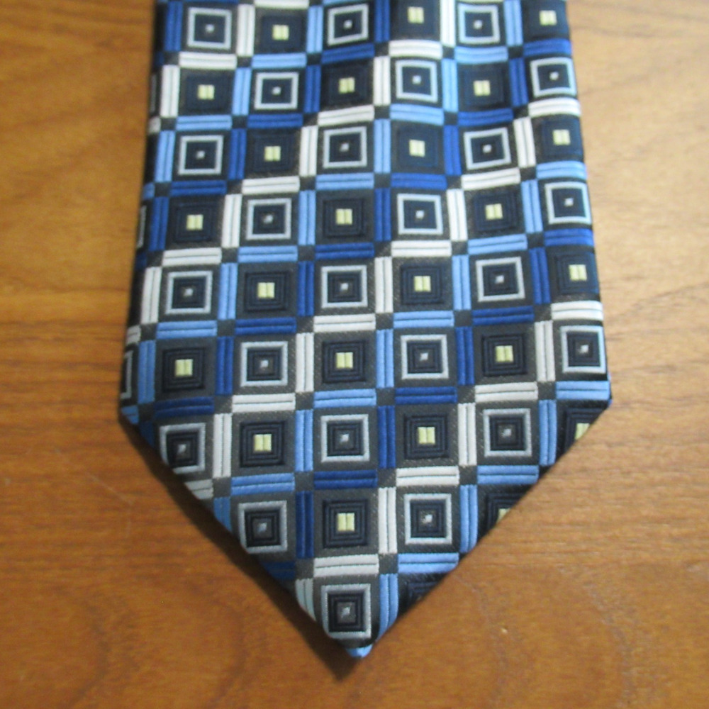 Alexander Julian Colours Neck Tie Men 58 in Blue White Jacquard Weave Geometric